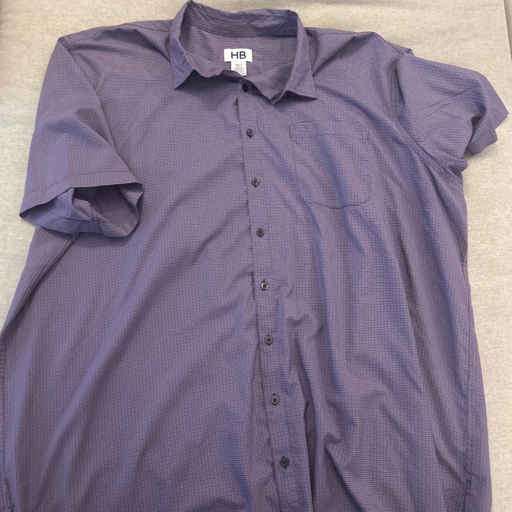 3xlt purple button up with white checkered pattern